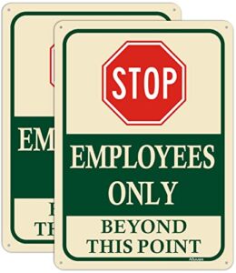 employees only beyond this point signs 10"x7" stop do not enter signs restricted area signs metal reflective rust free aluminum uv protected waterproof easy mounting outdoor use 2 pack