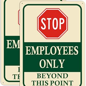 Employees Only Beyond This Point Signs 10"x7" Stop Do Not Enter Signs Restricted Area Signs Metal Reflective Rust Free Aluminum UV Protected Waterproof Easy Mounting Outdoor Use 2 Pack