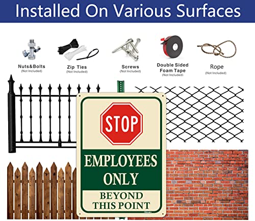 Employees Only Beyond This Point Signs 10"x7" Stop Do Not Enter Signs Restricted Area Signs Metal Reflective Rust Free Aluminum UV Protected Waterproof Easy Mounting Outdoor Use 2 Pack