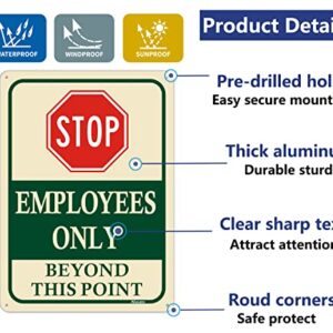 Employees Only Beyond This Point Signs 10"x7" Stop Do Not Enter Signs Restricted Area Signs Metal Reflective Rust Free Aluminum UV Protected Waterproof Easy Mounting Outdoor Use 2 Pack