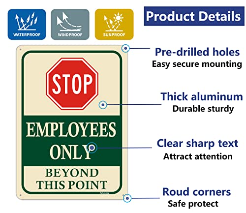 Employees Only Beyond This Point Signs 10"x7" Stop Do Not Enter Signs Restricted Area Signs Metal Reflective Rust Free Aluminum UV Protected Waterproof Easy Mounting Outdoor Use 2 Pack