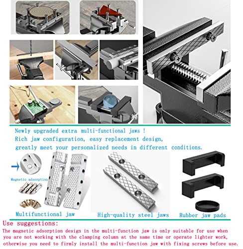 Dual-Purpose Combined Bench Vise or Table Vise, multifunctional jaw, Universal Rotate 360° Work Clamp-On Visewith Quick Adjustment, 3.3" black