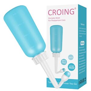 croing 𝙥𝙤𝙨𝙩𝙥𝙖𝙧𝙩𝙪𝙢 𝙚𝙨𝙨𝙚𝙣𝙩𝙞𝙖𝙡𝙨 350ml travel bidet bottle with cap - portable bidet - the easy bidet for postpartum essentials ( green )