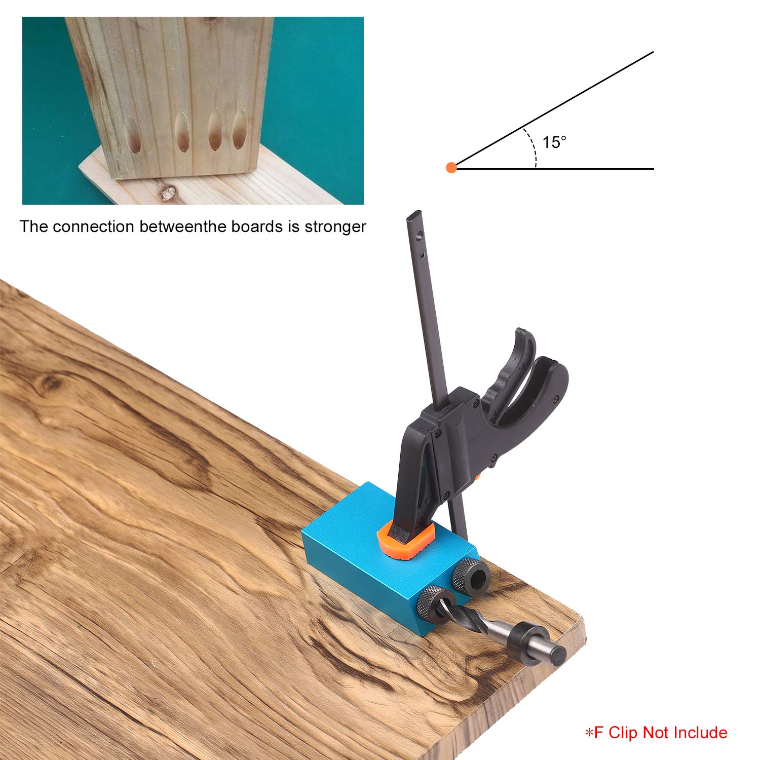 15Pcs Pocket Hole Jig, 15 Degree Dowel Drill Joinery Kit Hole Screw Jig with 6/8/10mm Drive Adapter for Woodworking Angle Drilling Holes, Angle Carpentry Locator Jig