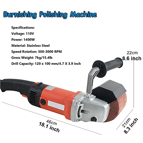 110V 1400W Burnishing Polishing Machine, funchic Handheld Adjustable Sander Polisher Weel, Electric Sander Polisher for Wood Stainless Steel Polishing with 2 Wheel