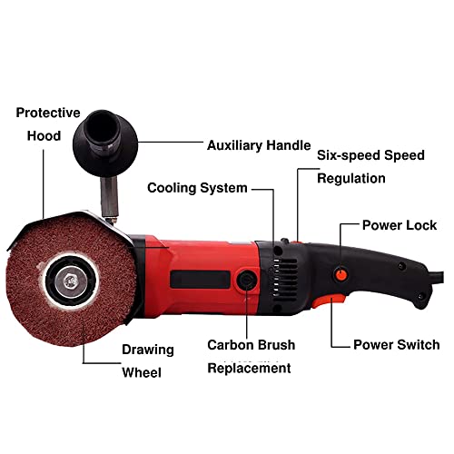 110V 1400W Burnishing Polishing Machine, funchic Handheld Adjustable Sander Polisher Weel, Electric Sander Polisher for Wood Stainless Steel Polishing with 2 Wheel