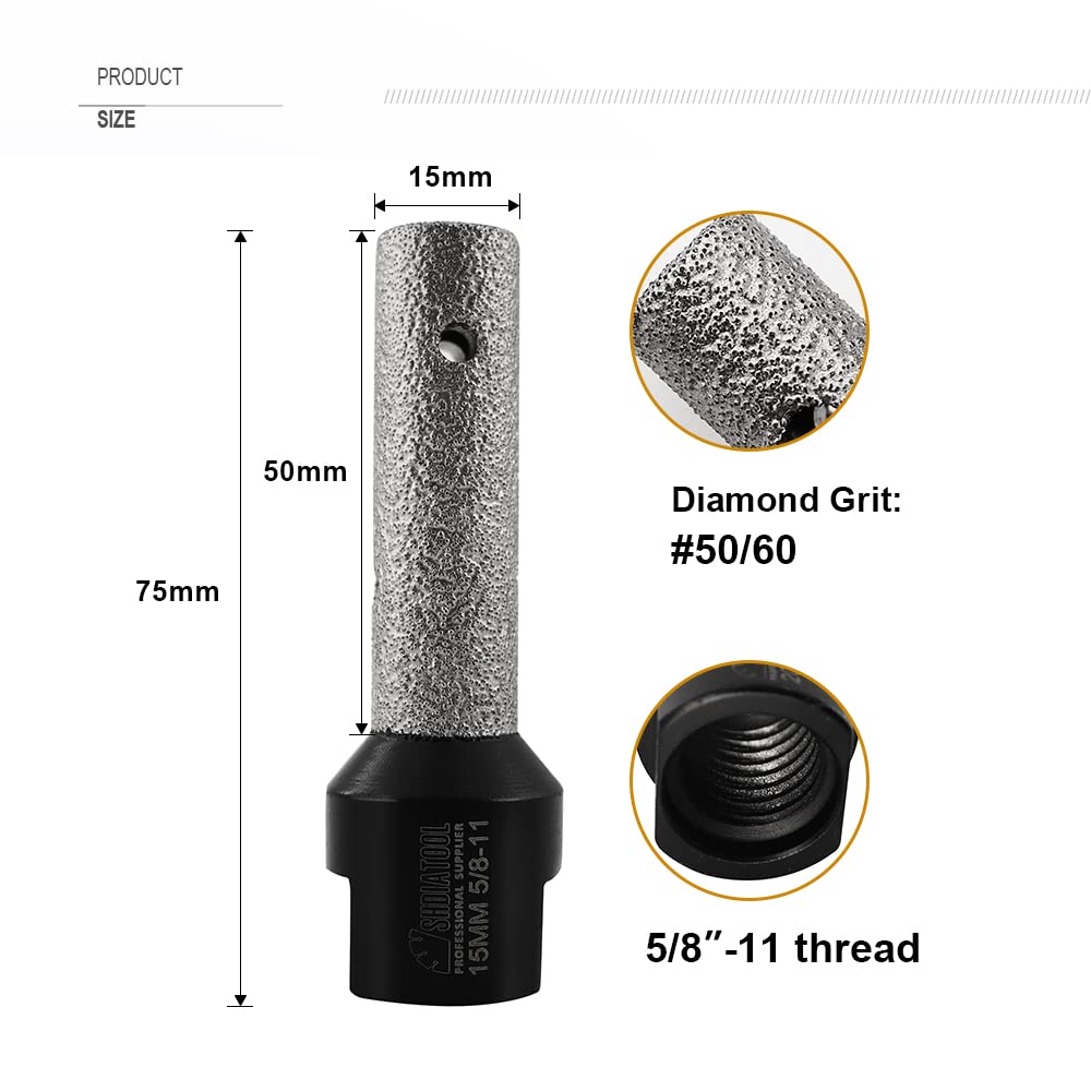 SHDIATOOL Diamond Finger Milling Bits 15mm of Enlarging and Shaping Round Bevel Existing Holes for Tile Porcelain Hard Ceramic Stone(Pack of 2)