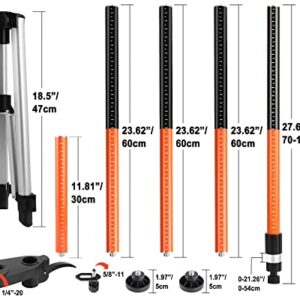 KEZERS Laser Level Pole with Tripod,12Ft./3.7M Telescoping Pole for Laser Levels,1/4”-20 Laser Mount for Rotary and Line Laser Level,Adjustable Pole and Tripod with 5/8”-11 Threaded Adapter-FLP370B