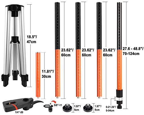 KEZERS Laser Level Pole with Tripod,12Ft./3.7M Telescoping Pole for Laser Levels,1/4”-20 Laser Mount for Rotary and Line Laser Level,Adjustable Pole and Tripod with 5/8”-11 Threaded Adapter-FLP370B