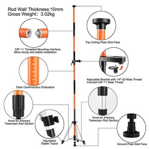 KEZERS Laser Level Pole with Tripod,12Ft./3.7M Telescoping Pole for Laser Levels,1/4”-20 Laser Mount for Rotary and Line Laser Level,Adjustable Pole and Tripod with 5/8”-11 Threaded Adapter-FLP370B