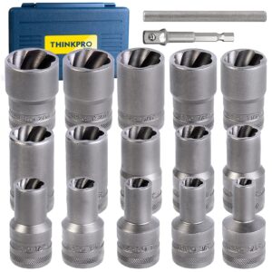 thinkpro 17 pcs impact bolt & nut remover set,upgraded bolt extractor kit,stripped lug nut remover, extraction socket set for removing damaged, frozen, rusted, rounded-off bolts, nuts & screws