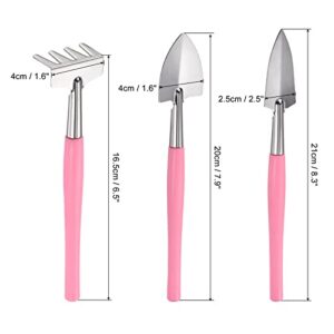 MECCANIXITY Gardening Tools 3 Pack Iron Spade Rake Transplanting Plants Care Digging Kits, Pink