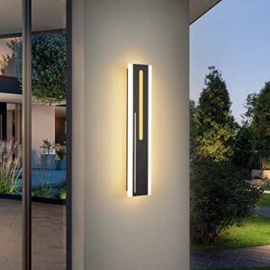wecssf outdoor wall light 19.7in 12w modern light fixture led black wall sconce rectangular acrylic sconce wall lighting for porch,patio,garage,gardens