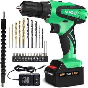 enzoo 20v cordless drill, electric power drill set with battery and charger+23 pc. impact driver/drill bits, 3/8" keyless chuck, 2 variable speed, 248 in-lb torque, 18+1 position
