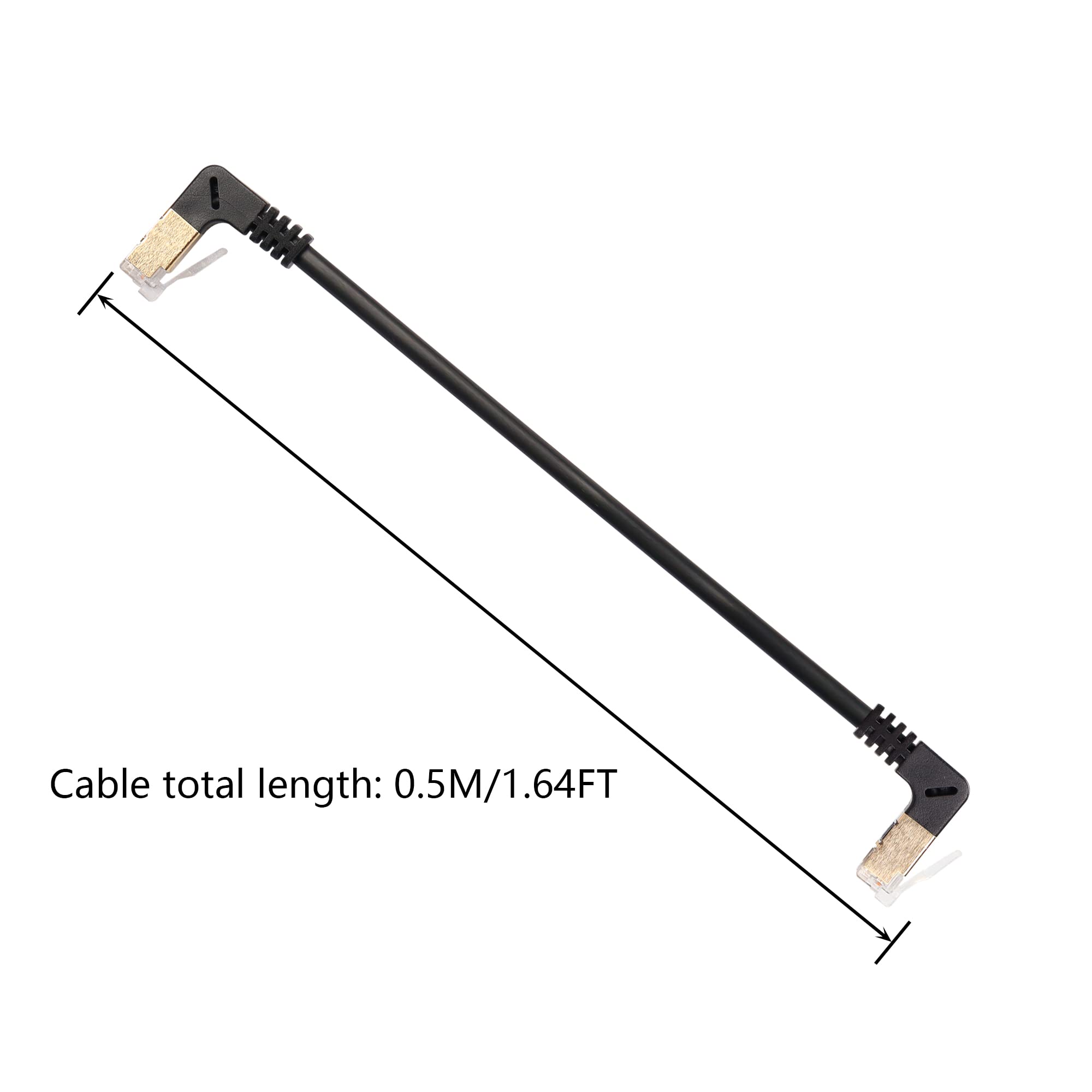 SinLoon 90 Degree Upward to Down Angle Cat8 Ethernet Cable,High Speed 40Gbps 2000Mhz Network Cord,with Gold Plated Plug SFTP Wires CAT8 RJ45 Connector Gaming LAN Cable,for PC, Router 0.5M (Up to Down)