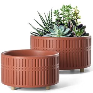 le tauci succulent pots, 6.5+8 inch ceramic indoor plant pot with drainage hole, modern round decorative flower pot, gifts for mom, set of 2, terracotta color