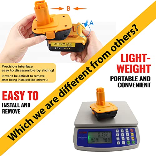 TenHutt 【with USB】 Replace for Devolt 18V to 20V Battery Adapter Converter DCA1820 for Devolt 18V Tools, Convert Devolt 20V Battery DCB203 DCB206 to Devolt 18V XRP NiCd NiMh Battery DC9098 DC9096