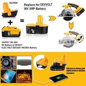 TenHutt 【with USB】 Replace for Devolt 18V to 20V Battery Adapter Converter DCA1820 for Devolt 18V Tools, Convert Devolt 20V Battery DCB203 DCB206 to Devolt 18V XRP NiCd NiMh Battery DC9098 DC9096