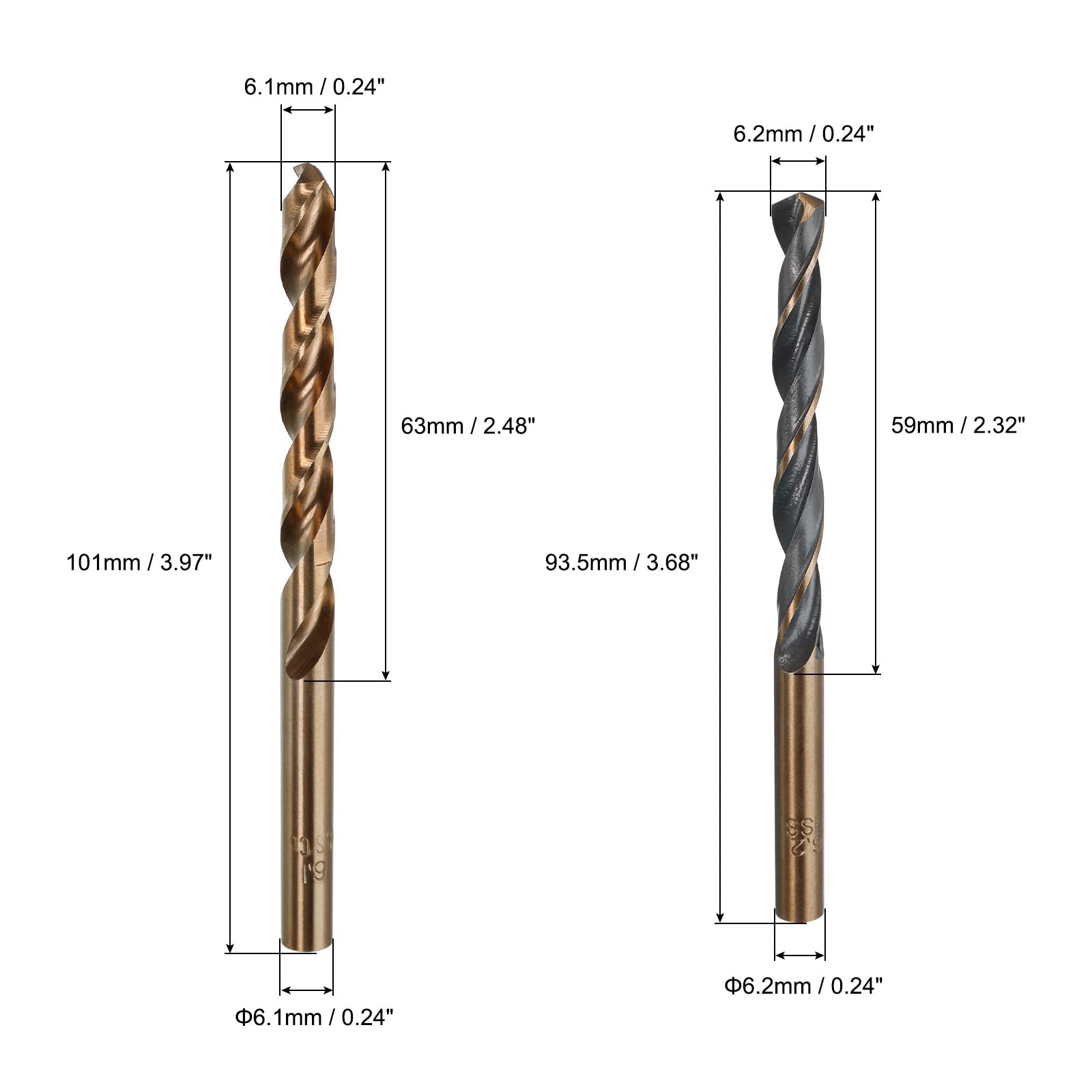 uxcell 3 Pcs 6.1mm 6.2mm Straight Shank Twist Drill Bits, High Speed Steel Metric Spiral Twist Drill Bit