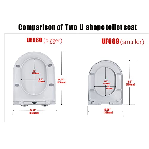 UF080 18.25" Elongated U Shape Toilet Seat Soft Close Quick Release UF Heavy Duty Bigger Cover White