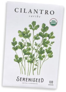 sereniseed certified organic cilantro seeds (100 seeds) – 100% non gmo, open pollinated – grow guide