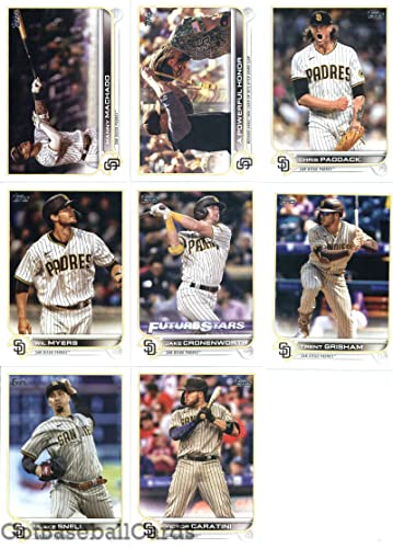 2022 Topps Series 2 San Diego Padres Team Set of 8 Cards: Victor Caratini(#385), Blake Snell(#414), Trent Grisham(#440), Wil Myers(#503), Jake Cronenworth(#511), Chris Paddack(#593), Manny Machado(#600), Tatis Jr./Machado(#648) - GotBaseballCards