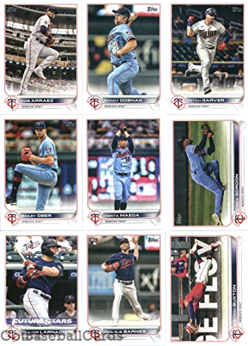 2022 Topps Series 2 Minnesota Twins Team Set of 13 Cards: Jovani Moran(#387), Joe Ryan(#390), Jorge Polanco(#417), Minnesota Twins(#435), Randy Dobnak(#451), Luis Arraez(#453), Mitch Garver(#529), Byron Buxton(#576), Bailey Ober(#590), Trevor Larnach(#596