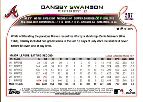 2022 Topps #507 Dansby Swanson NM-MT Braves