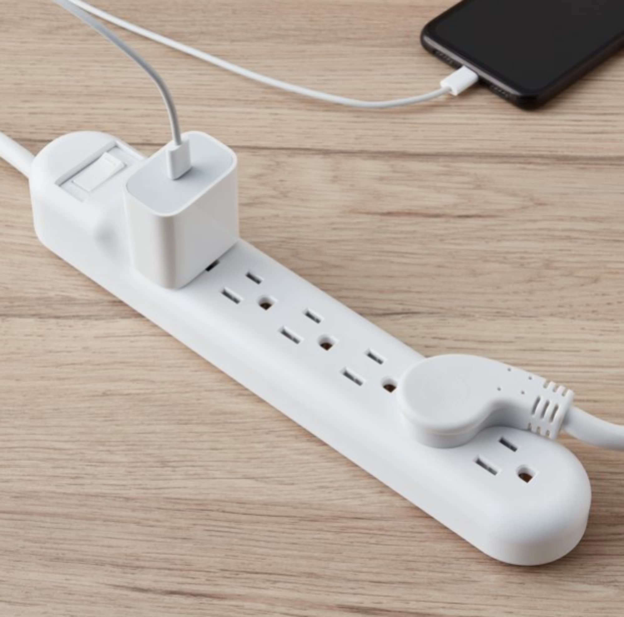 Power Strip 6 Outlet Surge Protector 2-Pack White with Power Cord by Onn