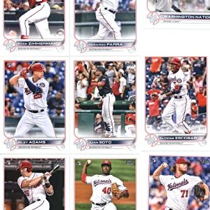 2022 Topps Complete (Series 1 & 2) Washington Nationals Team Set of 19 Cards: Mason Thompson(#38), Josiah Gray(#43), Jakson Reetz(#61), Alcides Escobar(#116), Juan Soto(#150), Riley Adams(#158), Washington Nationals(#218), Gerardo Parra(#220), Ryan Zimmer