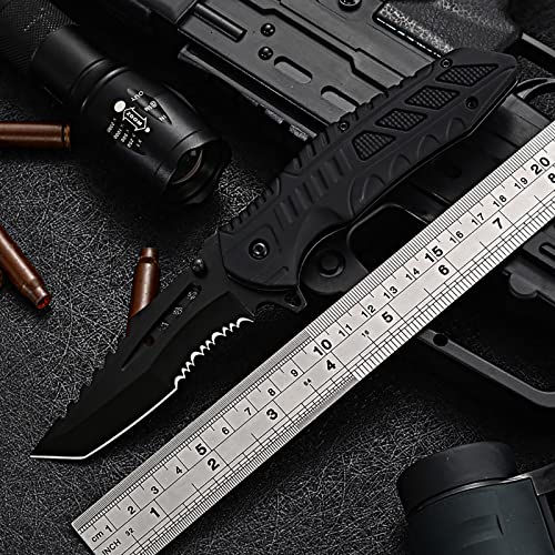 Coolseed Folding Pocket Knife 3.7” Stainless Steel Blade with Black-Oxide Coating with Nylon Handle for Camping Hunting Survival Indoor and Outdoor Activities Camping (pure black)