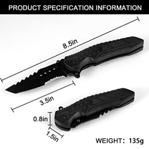 Coolseed Folding Pocket Knife 3.7” Stainless Steel Blade with Black-Oxide Coating with Nylon Handle for Camping Hunting Survival Indoor and Outdoor Activities Camping (pure black)