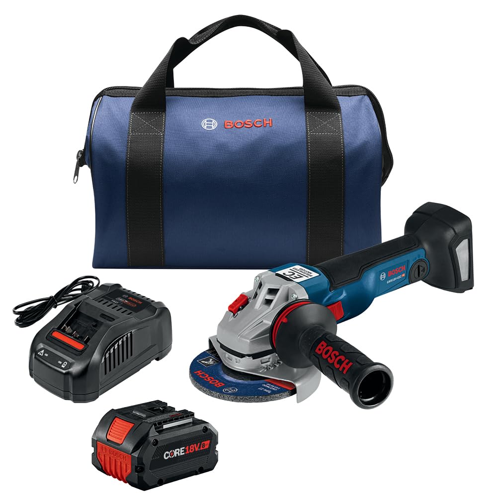 BOSCH GWS18V-10B14 18V Brushless 4-1/2 – 5 In. Angle Grinder Kit with (1) CORE18V® 8 Ah High Power Battery