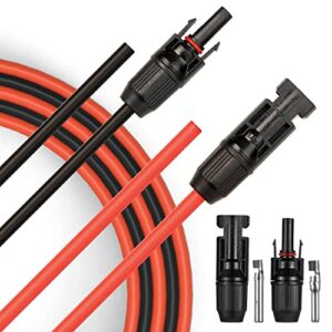jyft 10awg(6mm²) solar extension cable with one-free pv compatible female and male connector (20ft red + 20ft black)