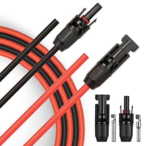 JYFT 10AWG(6mm²) Solar Extension Cable with One-Free PV Compatible Female and Male Connector (20FT Red + 20FT Black)