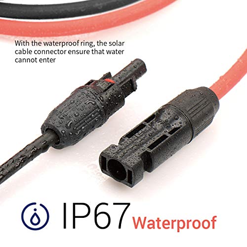 JYFT 10AWG(6mm²) Solar Extension Cable with One-Free PV Compatible Female and Male Connector (20FT Red + 20FT Black)