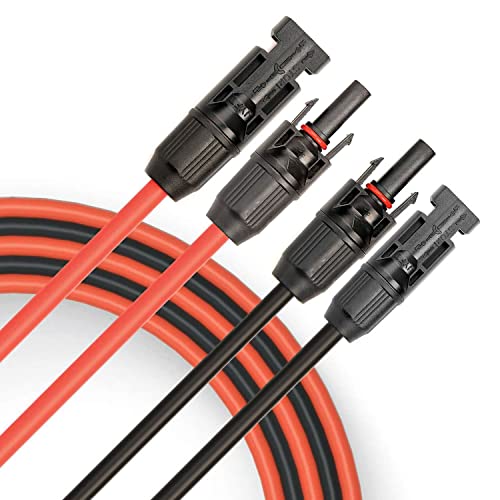 JYFT 10AWG(6mm²) Solar Extension Cable with Two-Preinstalled PV Compatible Female and Male Connector (10FT Red + 10FT Black)