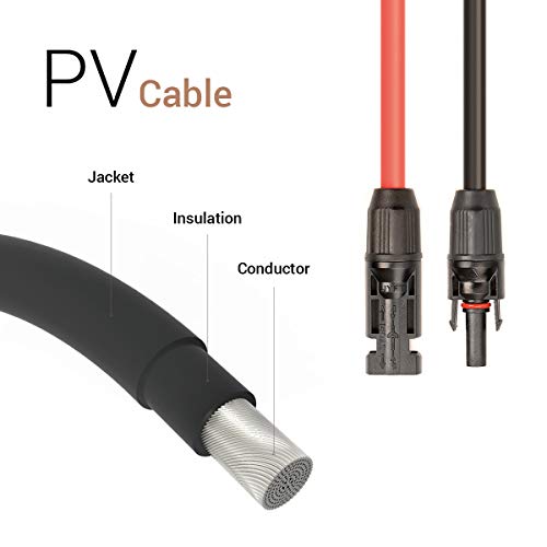 JYFT 10AWG(6mm²) Solar Extension Cable with Two-Preinstalled PV Compatible Female and Male Connector (10FT Red + 10FT Black)