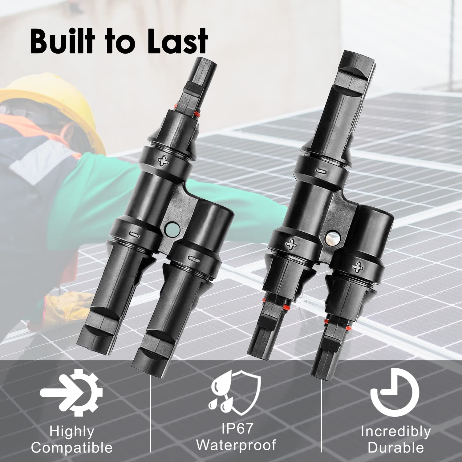 JYFT Solar Branch Connectors Y Adapters in Pair MMF+FFM for Parallel Connection Between Solar Panels, Black(1 Pair)