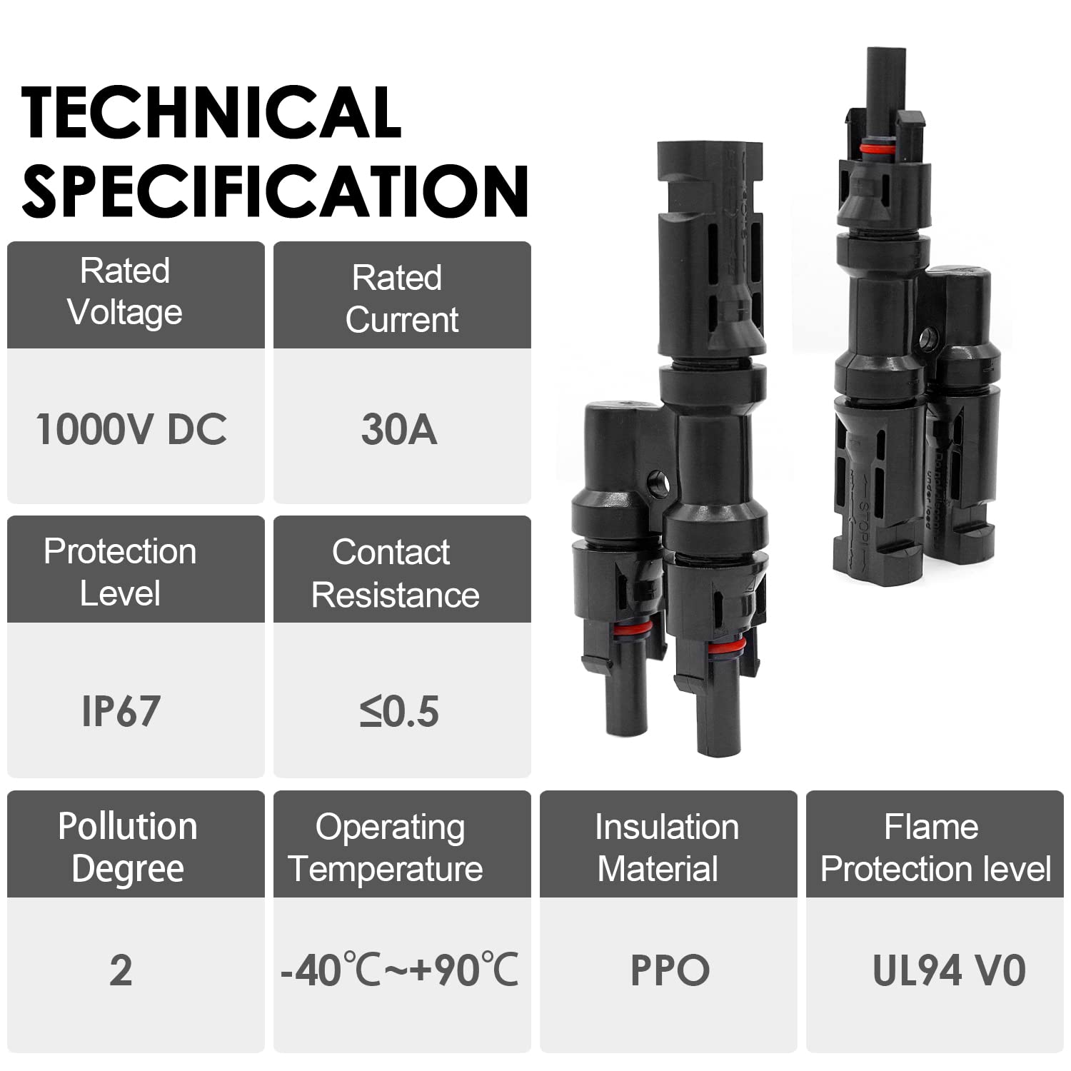 JYFT Solar Branch Connectors Y Adapters in Pair MMF+FFM for Parallel Connection Between Solar Panels, Black(1 Pair)