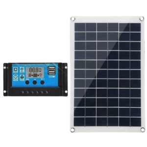 dsj 100w solar panel with dc 2 in 1 line, dual 12v/5v dc usb charger kit with 10a solar controller for outdoor travel camping