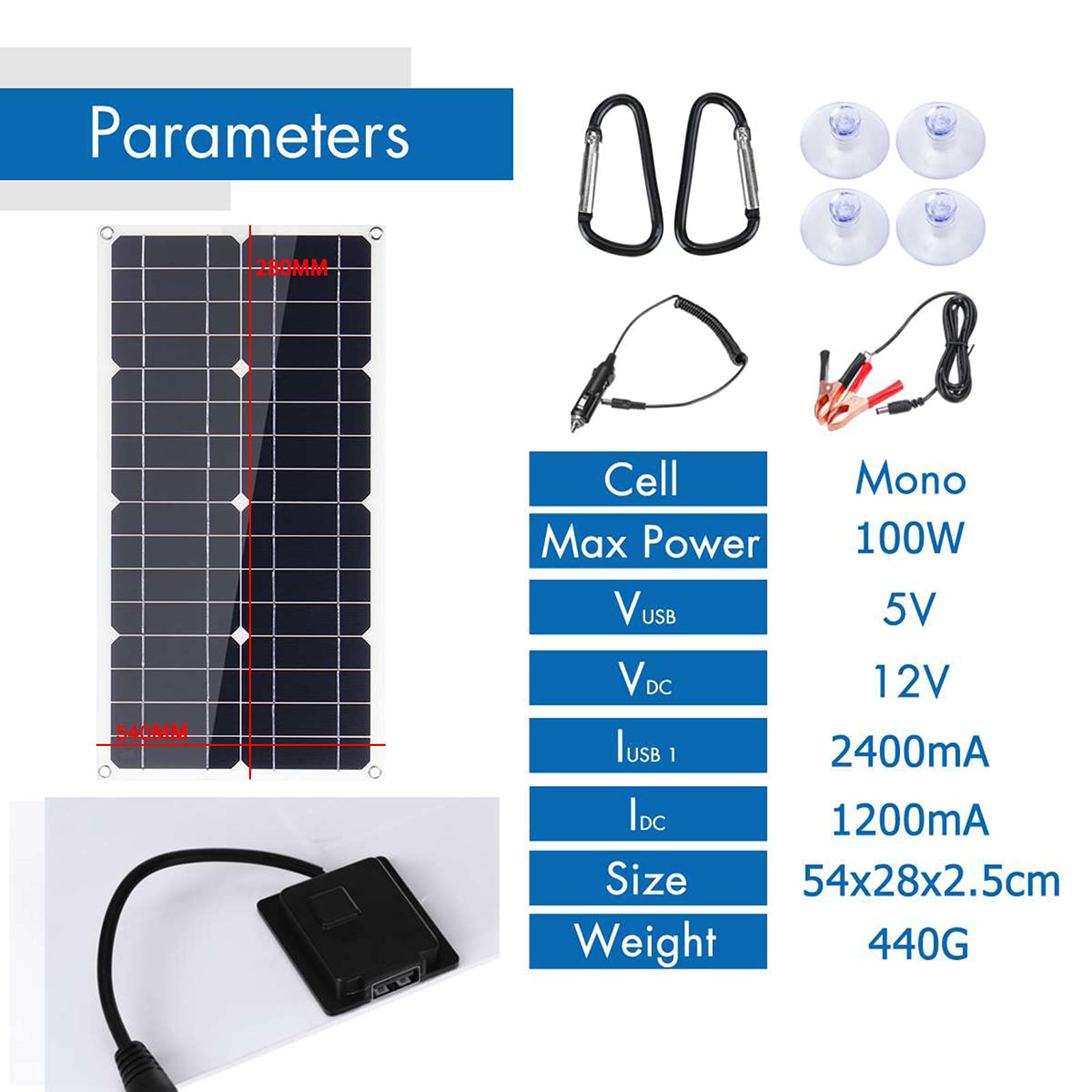 DSJ 100W 18V Monocrystalline Solar Panel USB 12V/5V Dc Flexible Solar Charger for Car Rv Boat Battery Charger Waterproof/10A