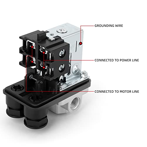 MEANLIN MEASURE Air Compressor Pressure Switch Control Valve 90-120 PSI 110V-240V 4-way Replacement Parts With 0-180 Psi Air Compressor Regulator and Safety Pressure Relief Valve