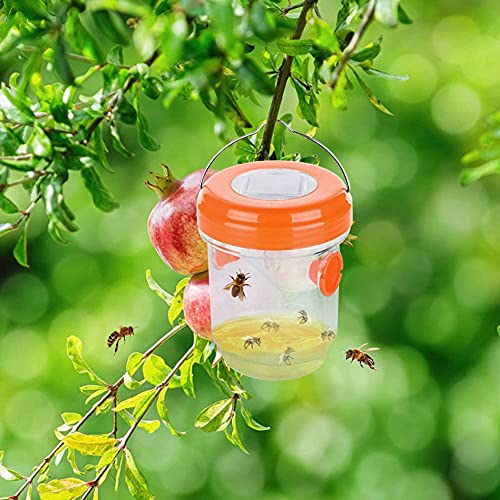 2 Pack Solar Wasp Traps Outdoor, Solar Powered Wasp Cather Hanging with Light, Reusable Bee Trap Catcher Outdoor for Hornets, Yellow Jackets Killer