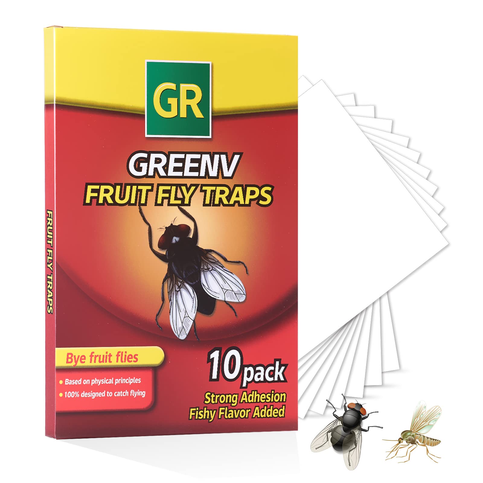 GreenV Fruit Fly Trap for Indoors 10Pack Fly Trap Indoor,Sticky Gnat Traps Fruit Fly Killer for Housefly,Mosquitoes, Spiders, Ants, Plants, White