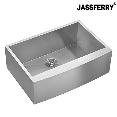 JASSFERRY Farmhouse Apron-Front Kitchen Sink Pull-Down Kitchen Faucet Combo 16-gauge Stainless Steel 30-inch Rounded Curved Undermount Sink