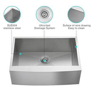 JASSFERRY Farmhouse Apron-Front Kitchen Sink Pull-Down Kitchen Faucet Combo 16-gauge Stainless Steel 30-inch Rounded Curved Undermount Sink