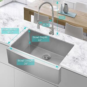 JASSFERRY Farmhouse Apron-Front Kitchen Sink Pull-Down Kitchen Faucet Combo 16-gauge Stainless Steel 30-inch Rounded Curved Undermount Sink