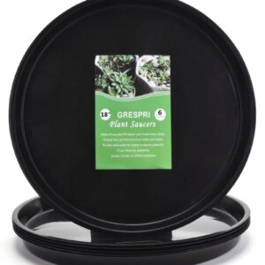 GRESPRI 18 Inches Sturdy Black Plant Saucers 6 Packs Heavy-Duty Large Plant Trays, Durable Plant Pot Containers, Plastic Plant Drip Trays for Indoor/Outdoor Plants. (16.2 inches in Base)