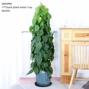 GRESPRI 18 Inches Sturdy Black Plant Saucers 6 Packs Heavy-Duty Large Plant Trays, Durable Plant Pot Containers, Plastic Plant Drip Trays for Indoor/Outdoor Plants. (16.2 inches in Base)